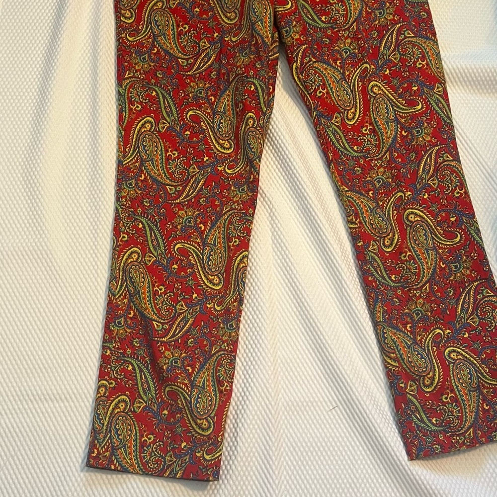 Lauren Ralph Lauren Womens Pants Red Paisley Straight Leg Stretch Petite Size 12